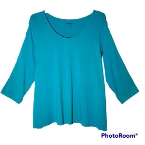 Denim women's plus size 3X turquoise pullover crisscross open sleeves. 578